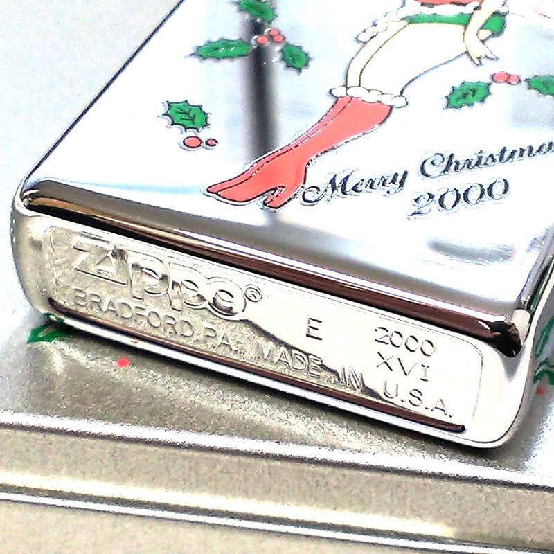 ZIPPO 一点物 ウィンディ クリスマスレディ サンタ おしゃれ 2000年製 絶版 ジッポ ライター レア X’mas 珍しい 女性 かわいい  Windy シルバー 鏡面 未使用品 レディース ヴィンテージ メンズ ギフト プレゼント