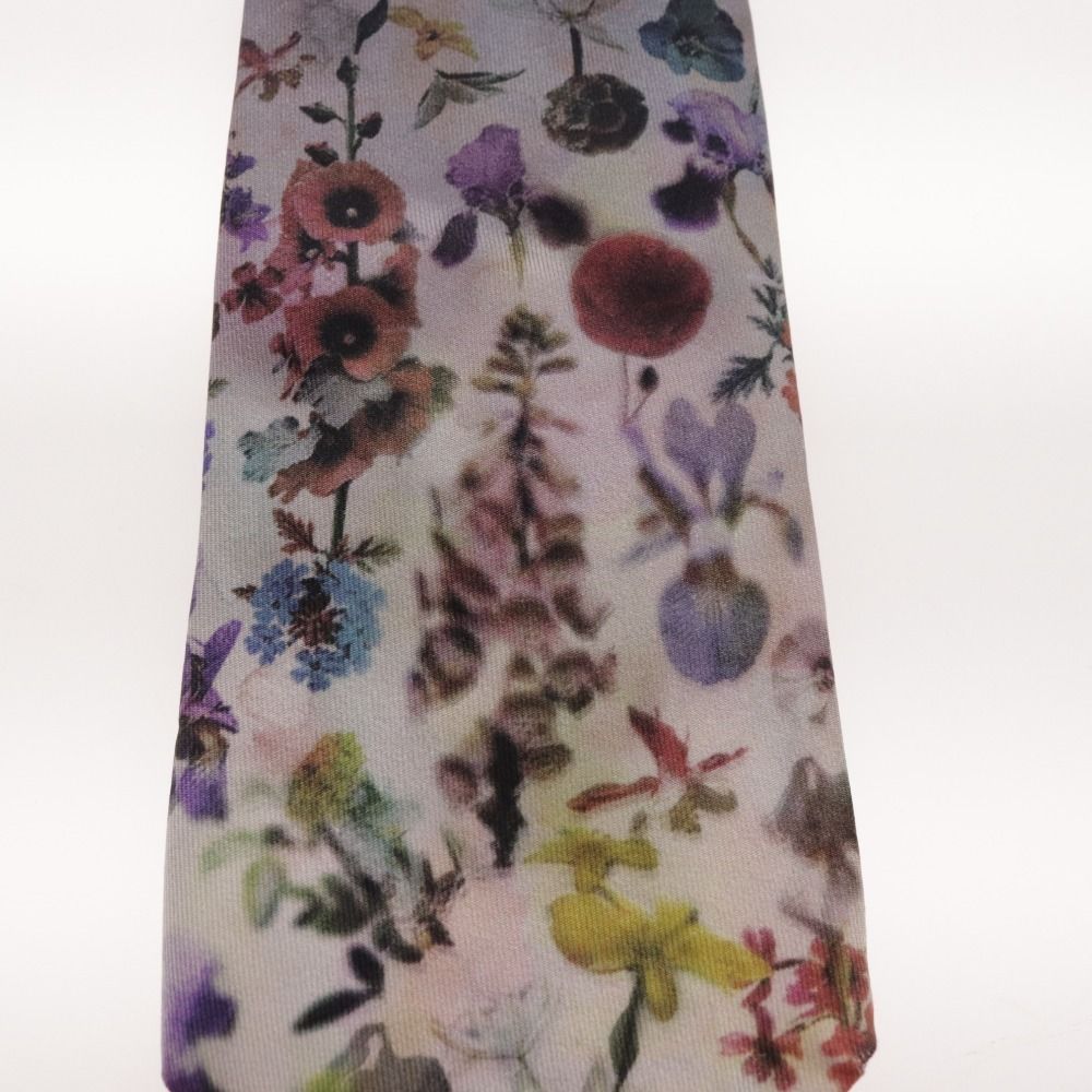 【美品】ポールスミス ネクタイ 花総柄 マルチカラー シルク100％ □ ポール・スミス ネクタイ 花柄 シルク100% メンズ ブラック系