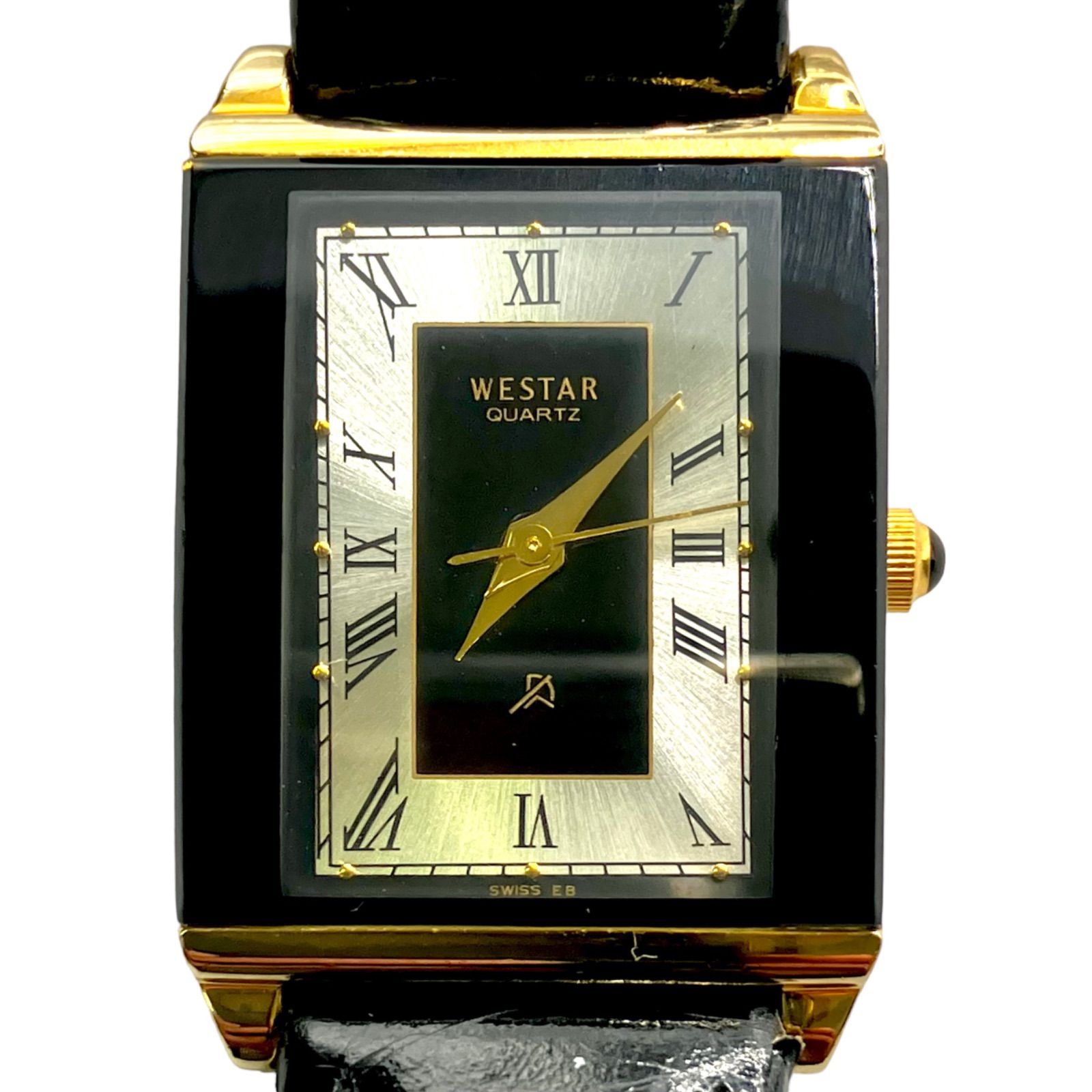 【訳ありですがきれいです⭐️WESTAR】希少品 ウェスター レディース腕時計 WESTERでは珍しいスクエアデザイン  ブラックシルバー&ゴールド（AYA）