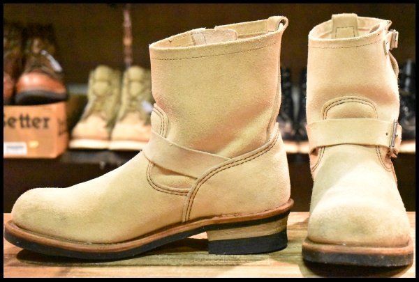 9D 09年 レッドウィング 2965 ショート スエードエンジニア ホーソーンアビレーンラフアウト ベージュ ブーツ redwing HOPESMORE FE442