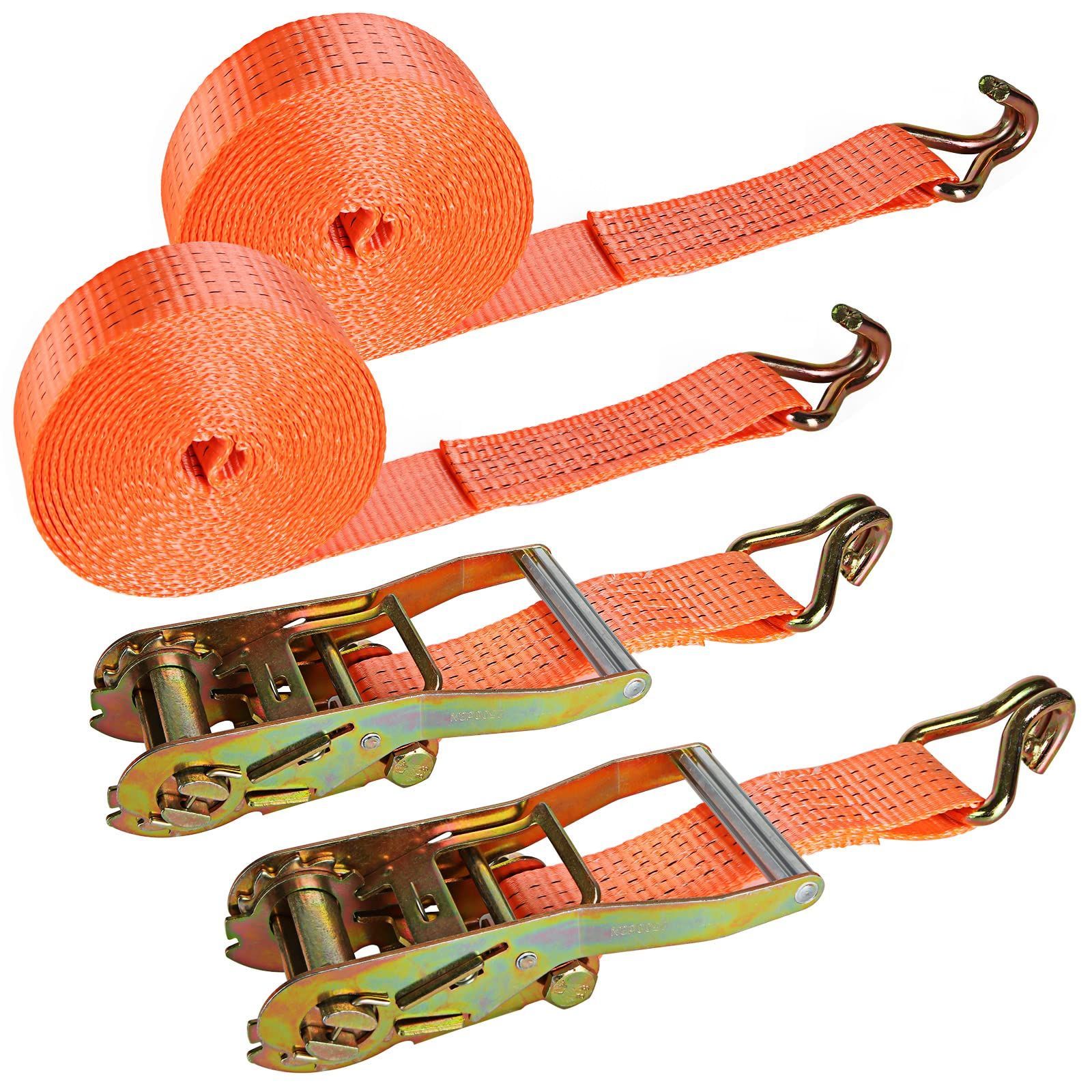 RILIHII 【2本セット】ラッシングベルト 荷締めベルト ラチェット式ベルト 長さ6m 幅50mm 破断荷重5000kg 5Ton Jフック 荷締め機 ラチェット式 トラック用ベルト固定用 締付固定 引越し運搬用 荷物の固定 荷崩れ防止 トラック輸送