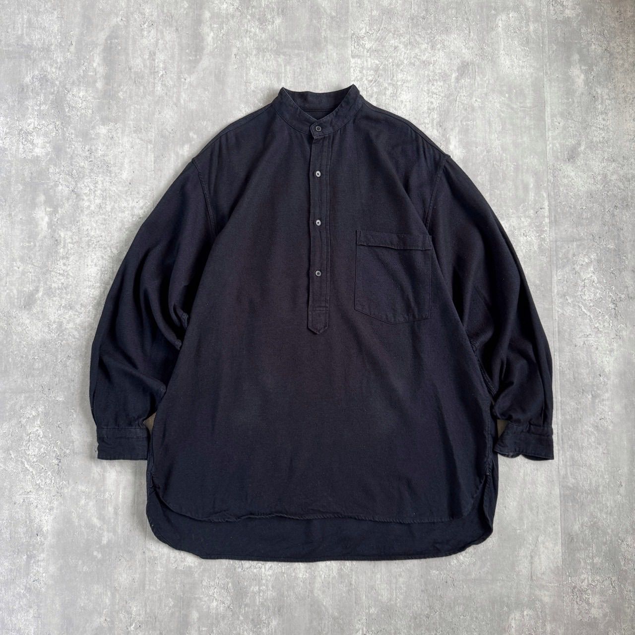 COMOLI コモリ ノーカラーシャツ バンドカラーシャツ シルク ネイビー 日本製 S03-02009 3サイズ