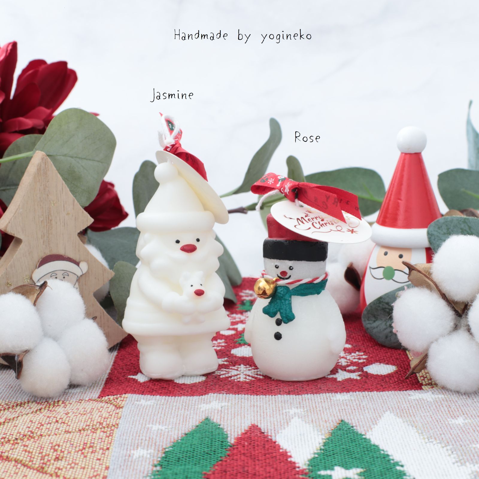 アロマ クリスマス サンタさんと雪だるまさん キャンドル 2点セット H