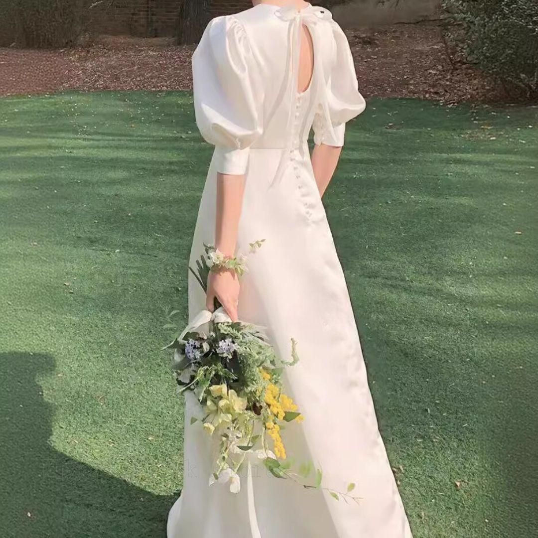 【ウェディングドレス】ウェディング　背中見せ　前撮り 結婚式 韓国　ホワイト ウェディングドレス】ウェディング 背中見せ 前撮り 結婚式 韓国