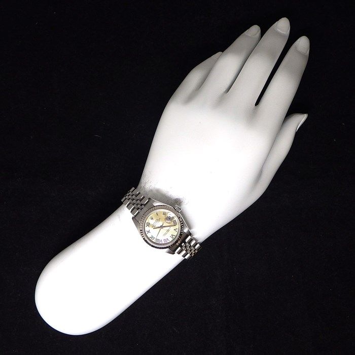 ロレックス Rolex 腕時計 デイトジャスト 79174 F番 2003年 イエローシェル文字盤 ローマンインデックス デイト K18WG SS 自動巻き 【中古】 ROLEX - ロレックス Rolex 腕時計 デイトジャスト 79174 F番 2003年