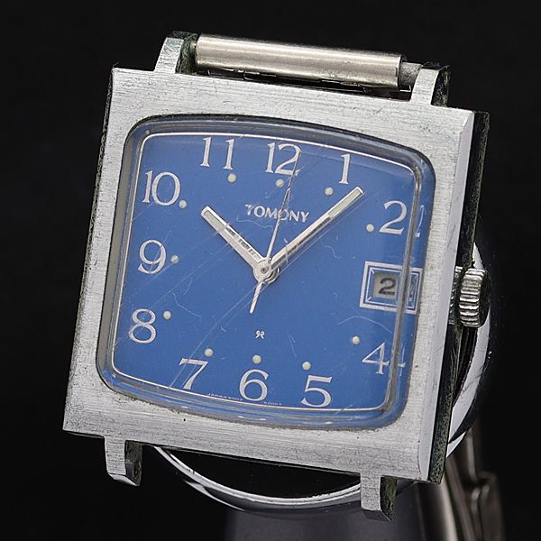 セイコー 手巻き 5000-5000 トモニー デイト アンティーク スクエア 青文字盤 メンズ腕時計 STU