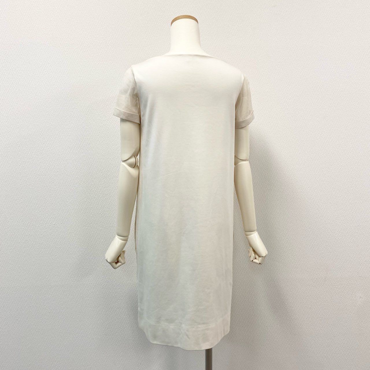 63i18 BRUNELLO CUCINELLI ブルネロクチネリ 半袖ワンピース ひざ丈ワンピース メッシュスリーブ M アイボリー系 レディースu02t