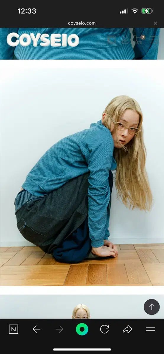 COYSEIO ブルー ストライプ ジップアップ カーディガン