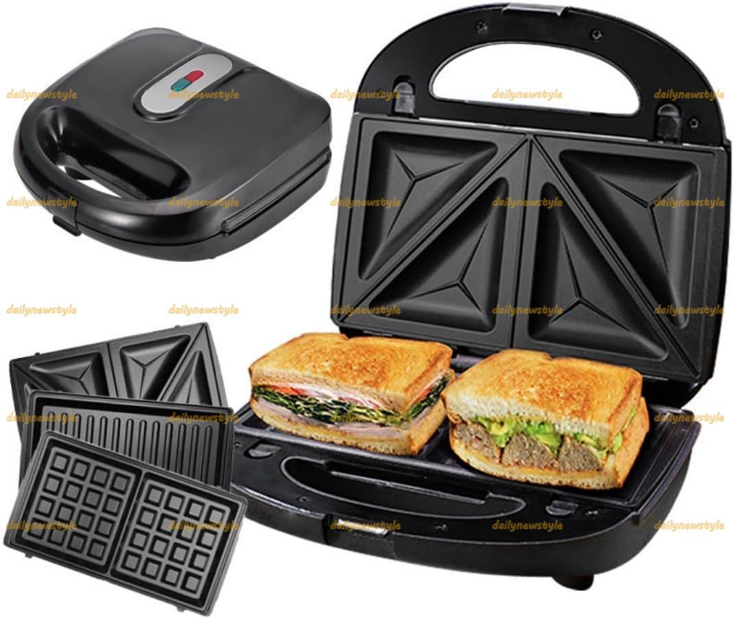 人気推薦◆ノンスティック ポータブル サンドイッチ ワッフルメーカー 3in1 どんぶり 朝食調理器具 交換式プレート３枚付き サンドウィッチプレート、炭火バーベキュープレート、ワッフルプレート １台で多目的に使用可能