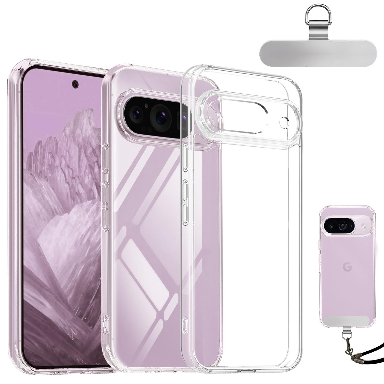 【在庫処分】ステンレス製 ケース+ スマホ ストラップホルダー ピクセル9 9 黄ばみ無し 透明PC+TPU 保護カバー Pixel レンズ保護 薄型 指紋防止 for 黄変防止 落下防止 軽量 Kakuki 全面保護カバー (