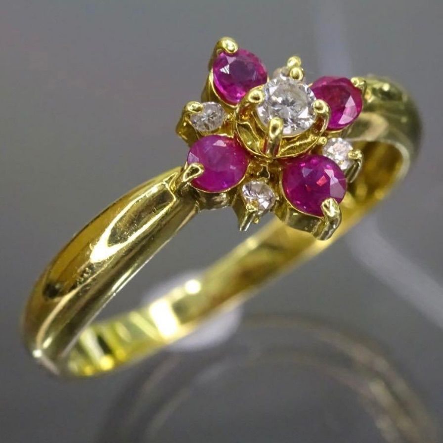 18金 K18 ゴールド GOLD 750 天然ルビー4粒 天然ダイヤモンド0.07ct