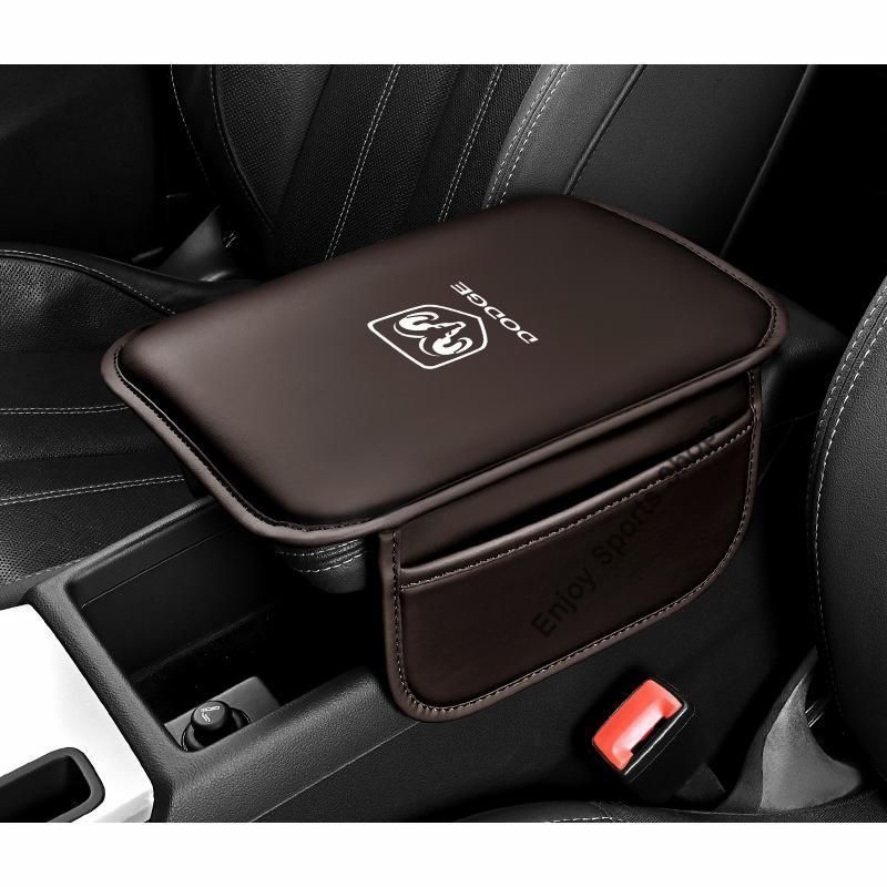 ダッジ DODGE モカブラウン 車用アームレストカバー 収納袋付き PUレザー 肘置きカバー アームクッション センターコンソール ポケット 新品