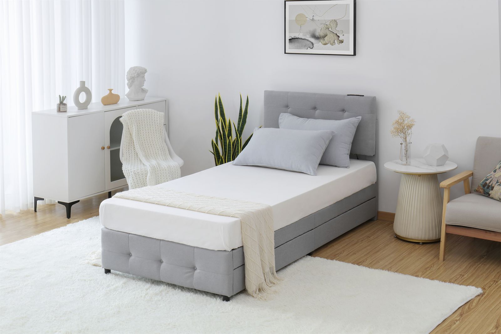 SD ファブリックベッド 引き出し付き 北欧風 おしゃれ DARKGRAY2台