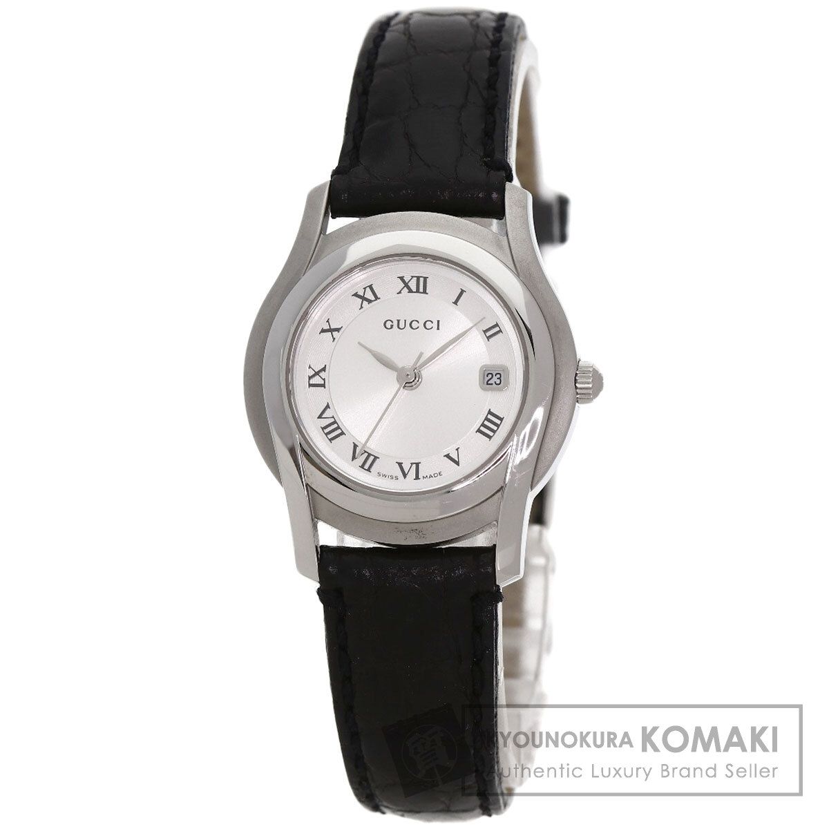 GUCCI グッチ 5500L ラウンドフェイス 腕時計 SS 革 レディース