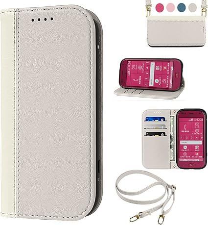 【在庫処分】らくらくスマートフォン F-42A ケース 手帳型 高質PUレザー らくらくスマートフォン me F-01L カバー F-42A ケース F-01L ケース 携帯カバー 肌感のよ 二色組合せ 耐衝撃 肩掛け 首かけ 