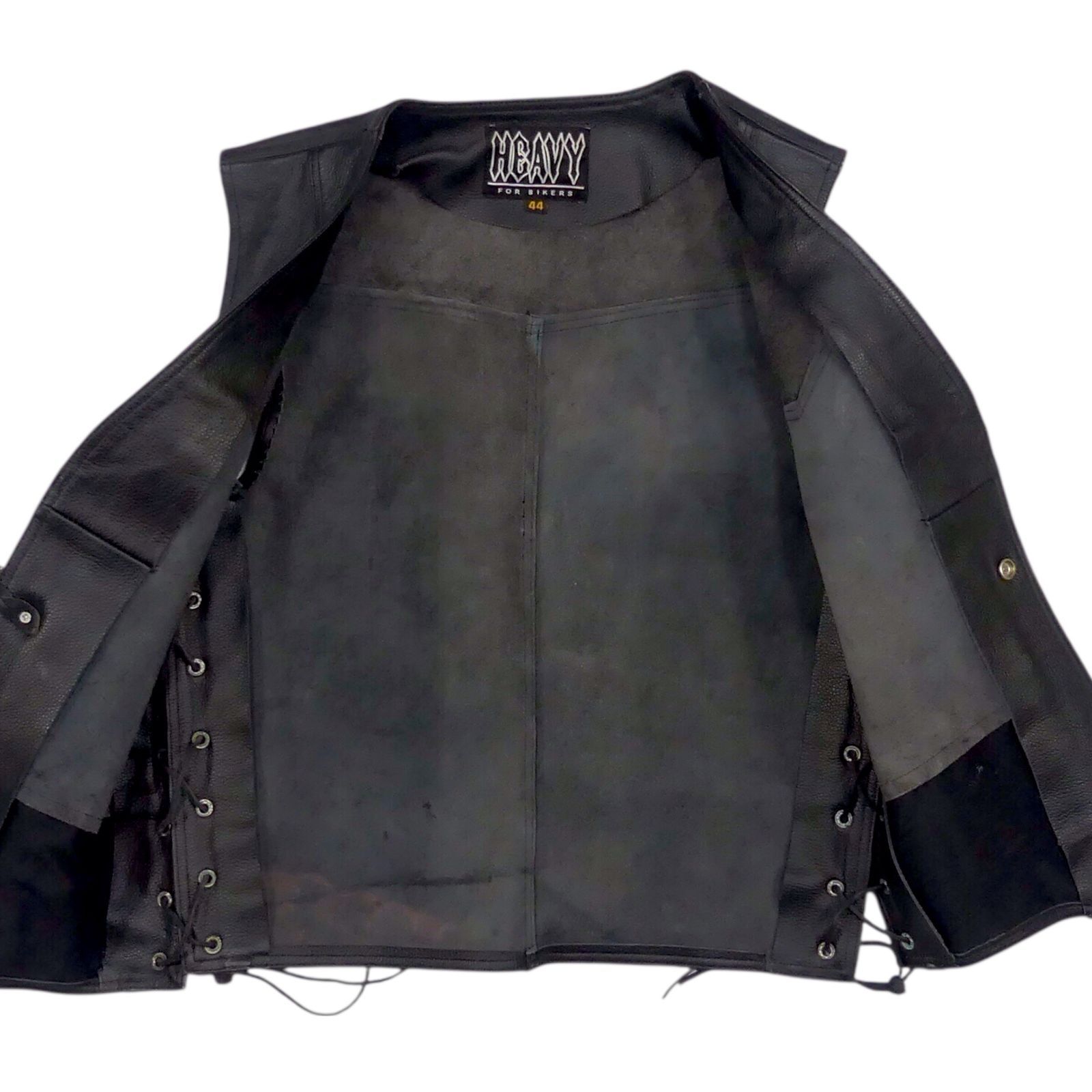 今すぐ検索！ HEAVY ヘビー レザーベスト XXL ブラック 本革 バイカー サイドレースアップ 編み込み 44 メンズ ライダース ツーリング 本革 レザーベスト_サイズXXL一覧←SEULB屋着古← X8026 送料無料、超特価商品。