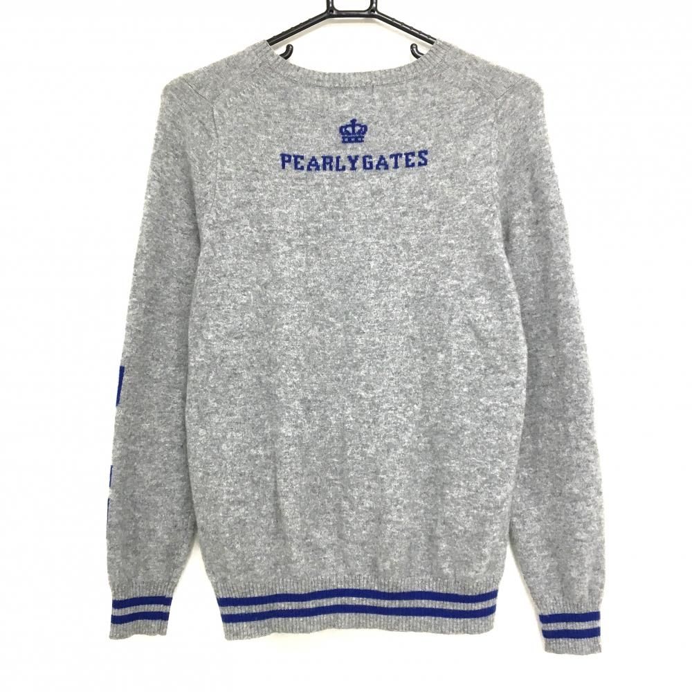 超 パーリーゲイツ セーター グレー カシミヤ 袖口 裾ラインニット レディース 0 S ゴルフウェア PEARLY GATES
