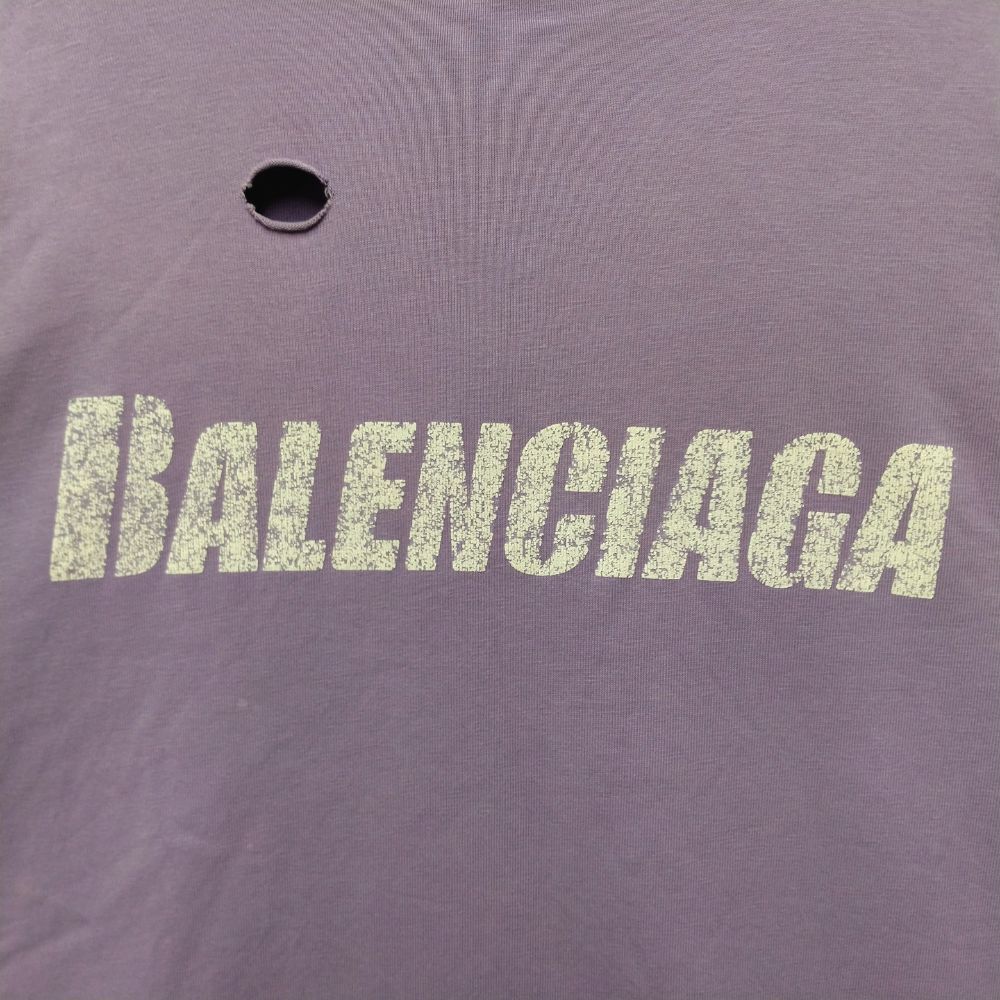 BALENCIAGA バレンシアガ 2021.651795 デストロイ加工 ロゴTシャツ  