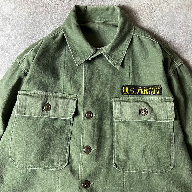 50s US ARMY 米軍実物 OG-107 コットン サテン ユーティリティ シャツ