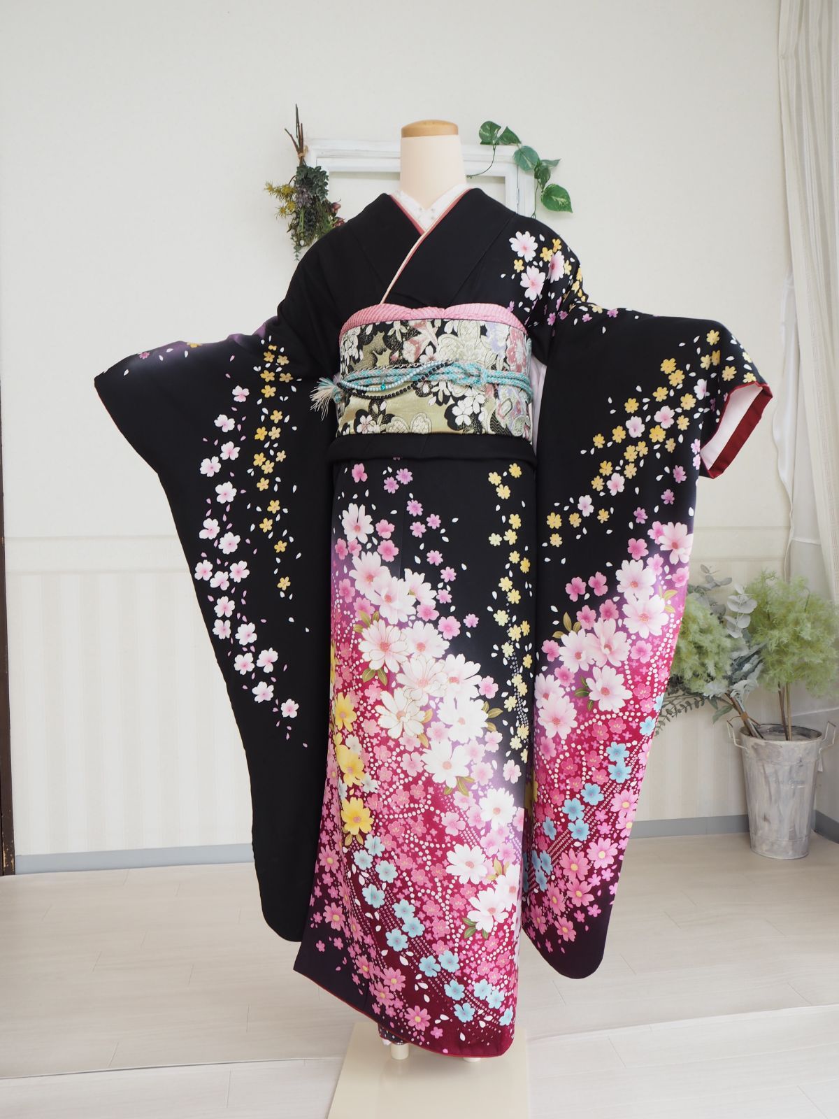 美品 辻ヶ花 花絞り 金通し 金駒刺繍 染分け 秀品 振袖 フルセット