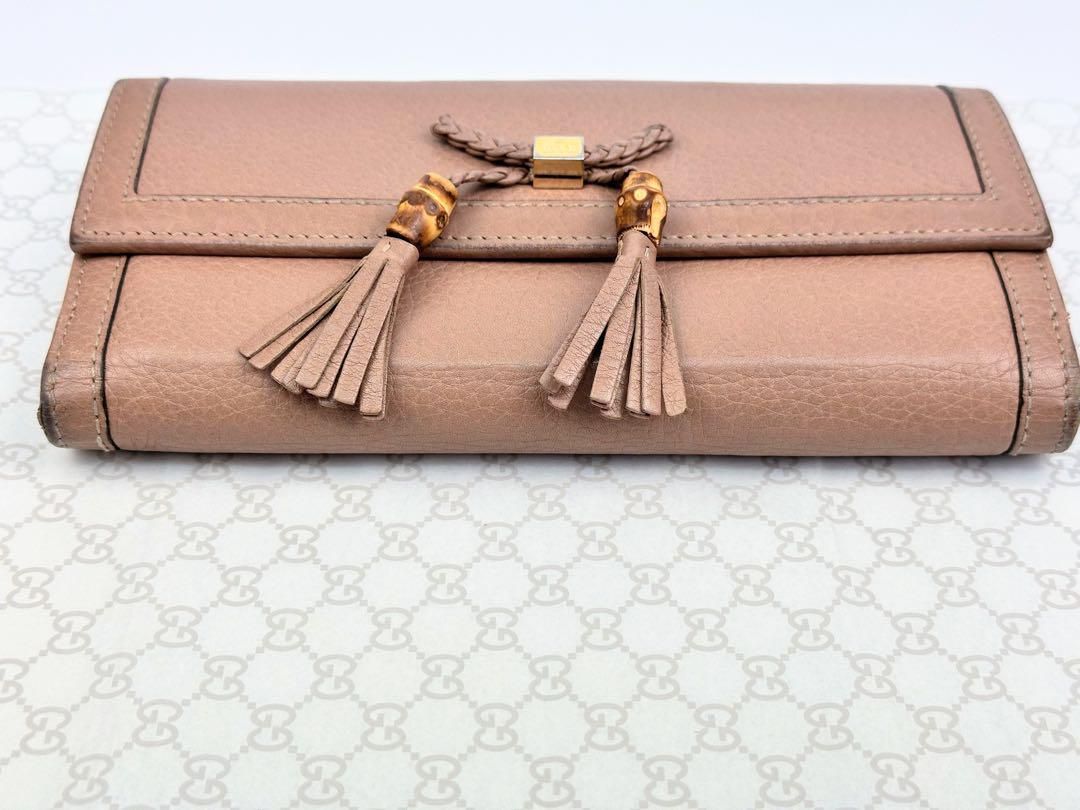 グッチ GUCCI 二つ折り長財布 バンブータッセル 三つ編みリボン レザー 