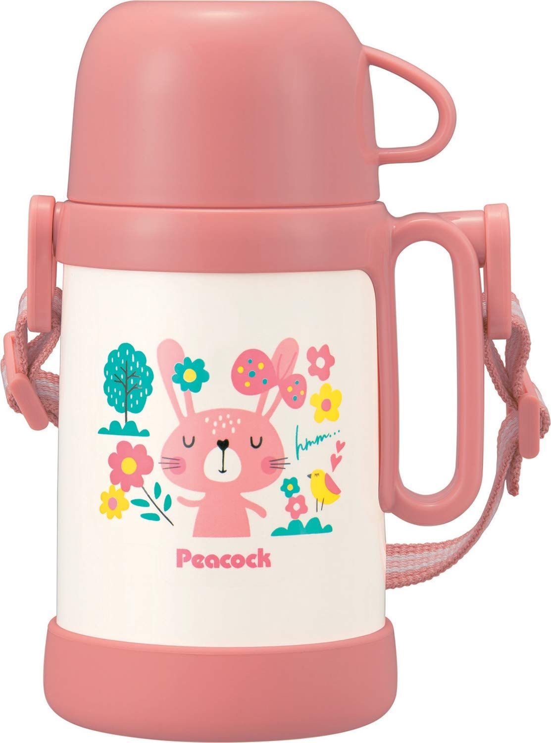 ピーコック魔法瓶工業(The-peacock) ピーコック 水筒 子供 0.45L 保温 保冷 真空断熱構造 コップ飲み ハンドル付き 肩ひも付 ステンレスボトル ピーチブロッサム ASK-R50 PBL