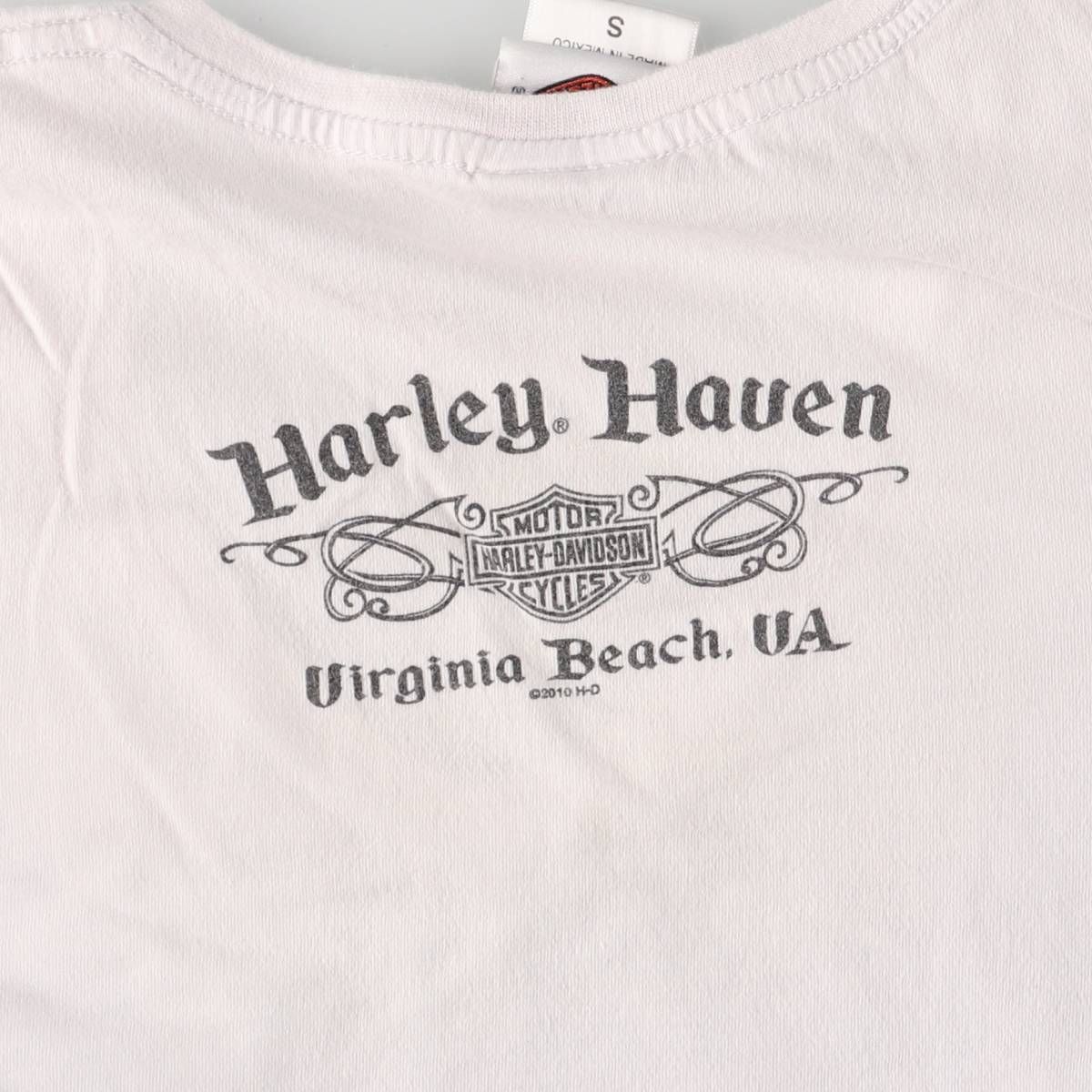 Harley Davidson - 古着 ハーレーダビッドソン Harley-Davidson Vネック キャップスリーブ 大判プリント モーターサイクル バイクTシャツ レディースS相当 /eaa561323 古着 ハーレーダビッドソン Harley-Davidson Vネック キャップスリーブ