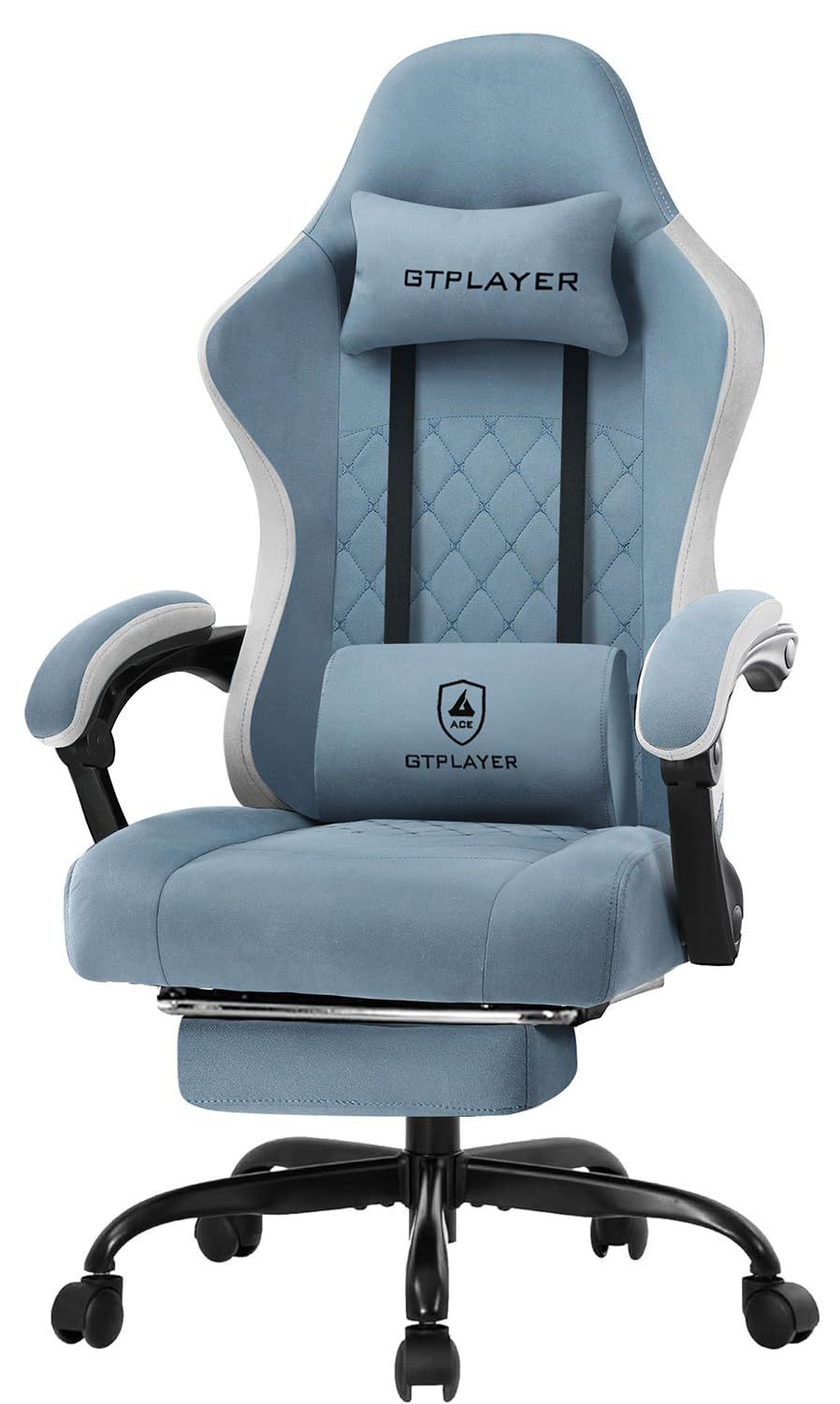 GTPLAYER ゲーミングチェア ファブリック オットマン 椅子 イス テレワーク 腰痛対策 pcチェア デスクチェア 蒸れない ソファーの座り心地 安心の非再生ウレタン採用 ポケットコイル採用 ダイア調に蝶の刺繍のデザイン LR002-Lig