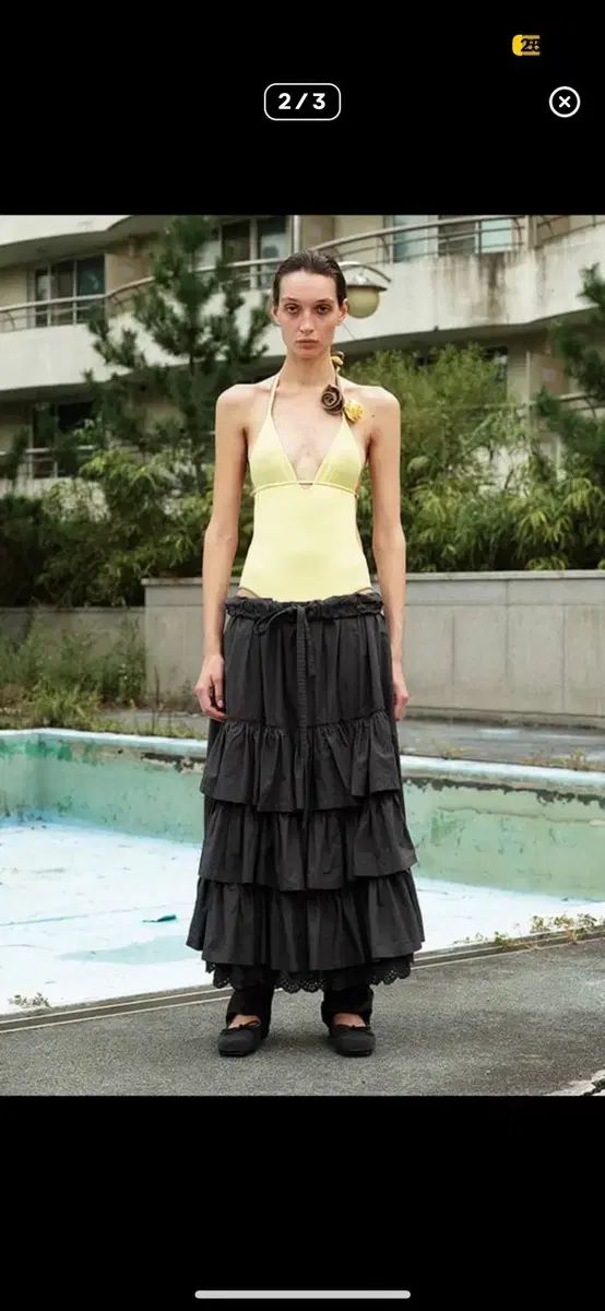 openyy ROLLED WAIST TIERED SKIRT CHARCO