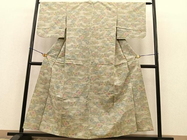 平和屋着物▽上質な紬 単衣 御所解花文 正絹 逸品 BAAT1151hv