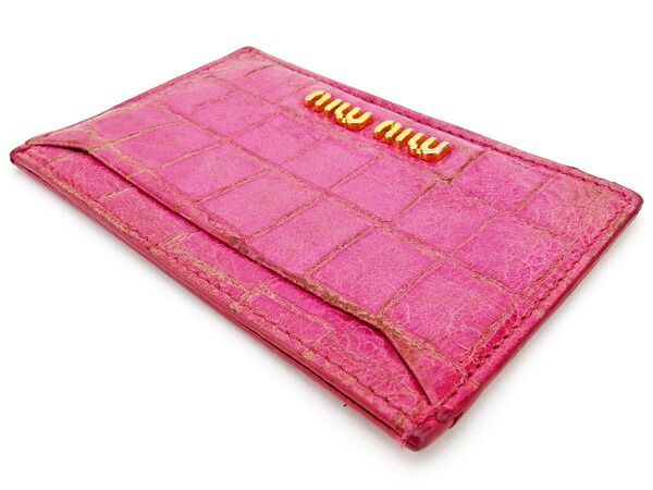 【美品】MIUMIU名刺入れ カードケース クロコダイル型押し カードケース パスケース 名刺入れ クロコ型押し レザー 赤