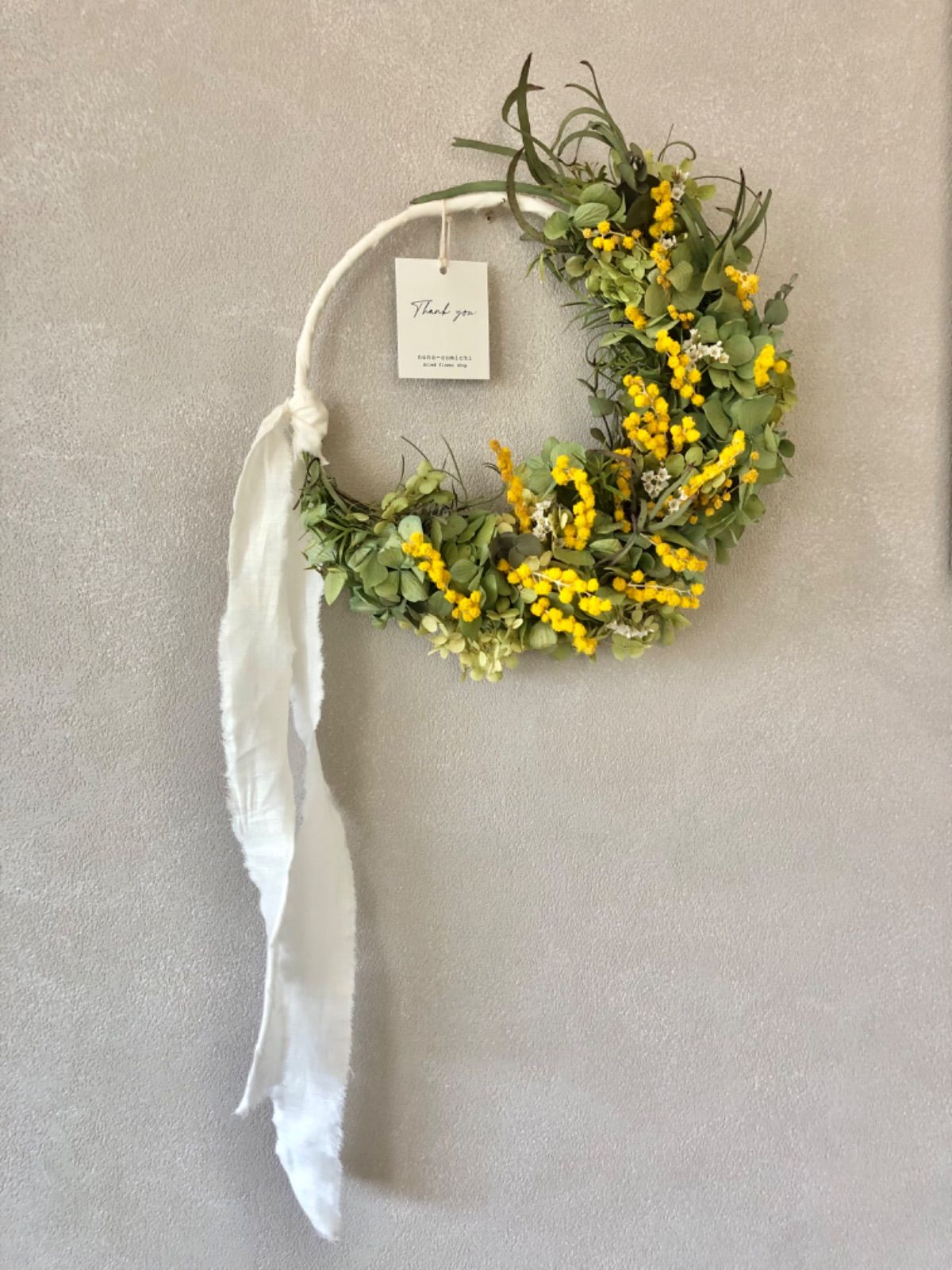 Spring 春ミモザとアナベルのハーフリース20,〜24cm