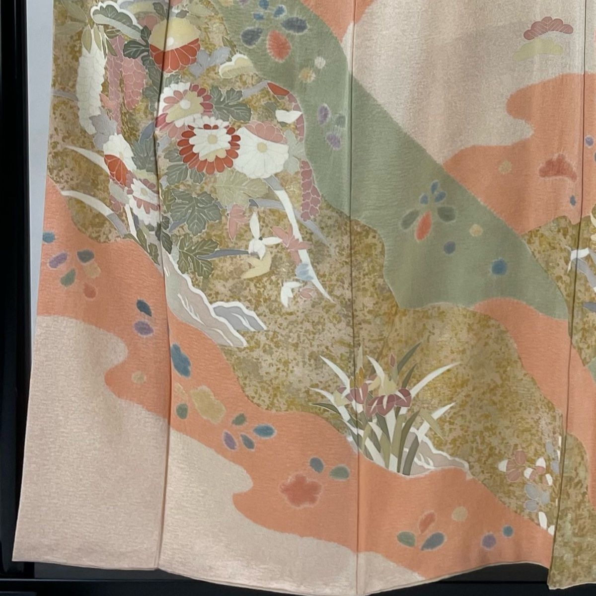 訪問着 身丈157cm 裄丈65cm M 袷 菊 霞 金銀彩 薄オレンジ 正絹 訪問着 身丈157cm 裄丈65cm M 袷 菊 霞 金銀彩 薄オレンジ 正絹