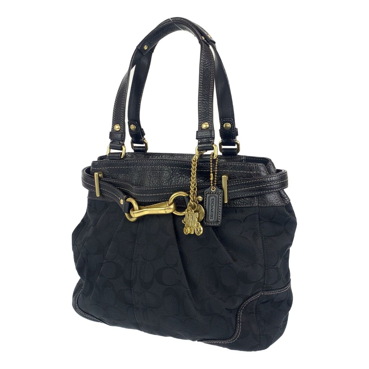 COACH コーチ シグネチャー ブラック 黒 ゴールド金具 キャンバス 