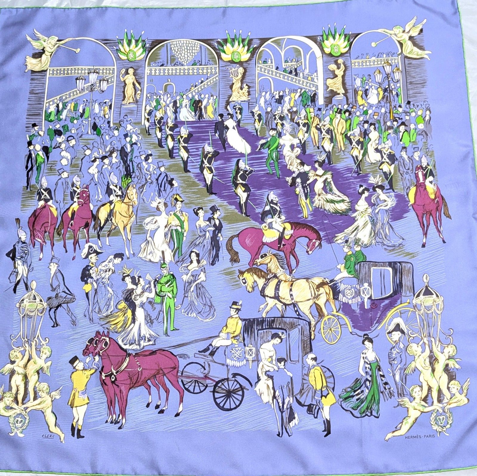 HERMES カレ 90 SOIREE DE GALA CLERC ガラの夕べ ブルー シルクスカーフ