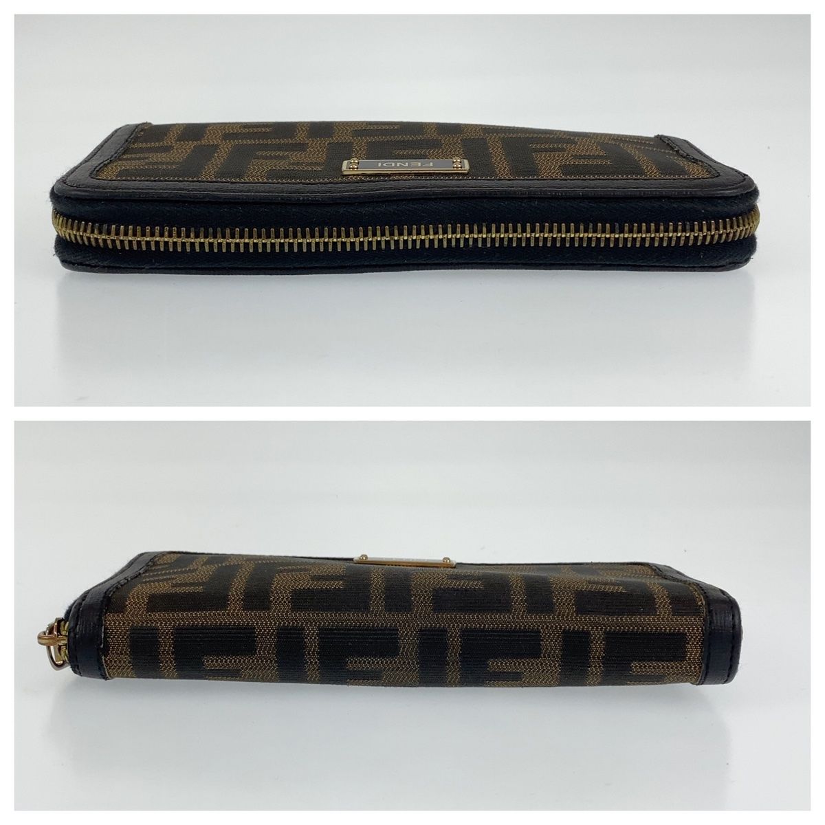 FENDI フェンディ ズッカ柄 ブラウン 茶 ゴールド金具 レザー 