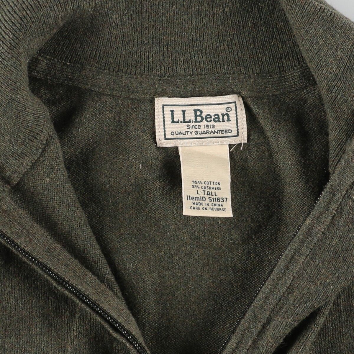 古着 エルエルビーン L.L.Bean カシミア混 コットンニットフルジップ