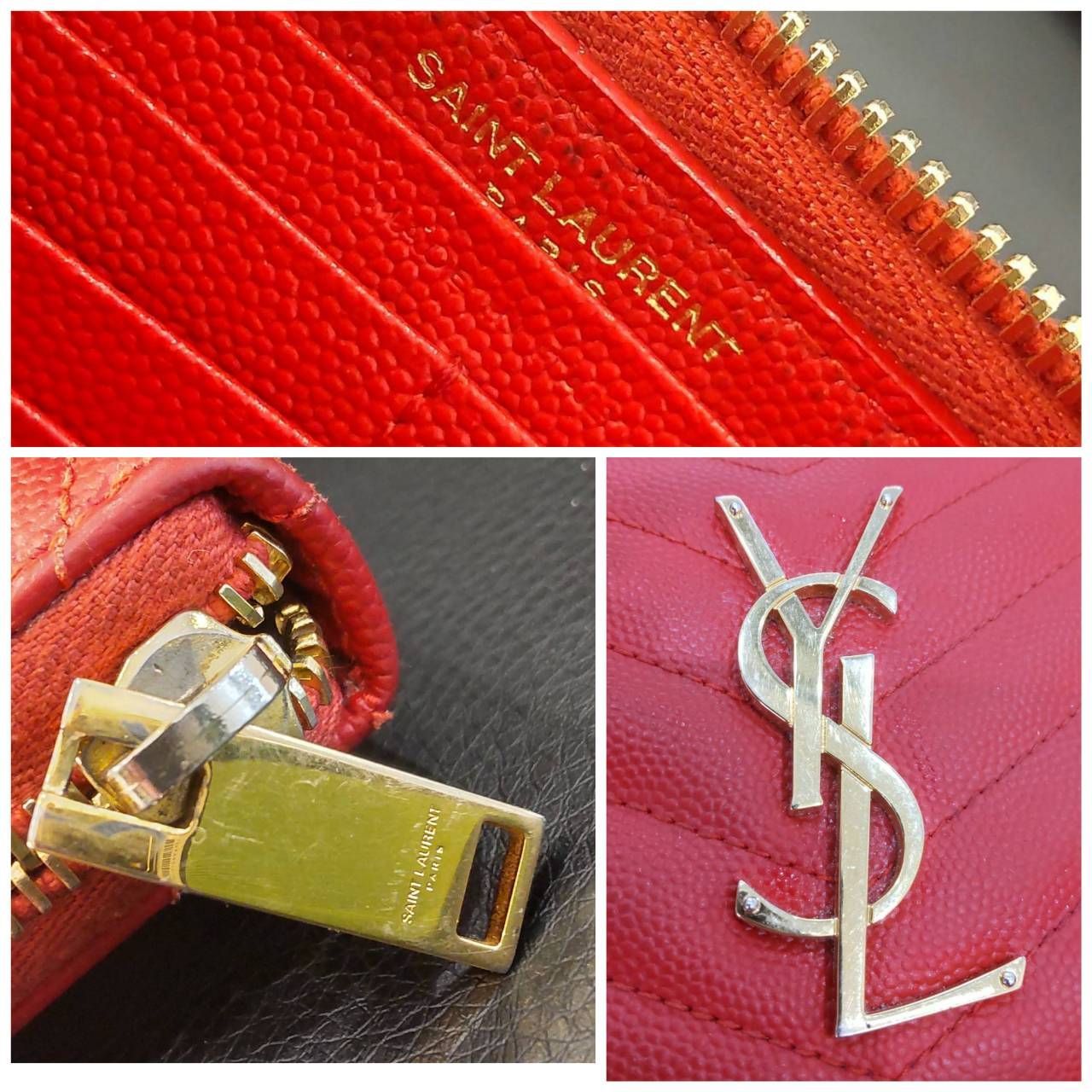 サンローラン YSL ラウンドファスナー 長財布 Vステッチ ピンク