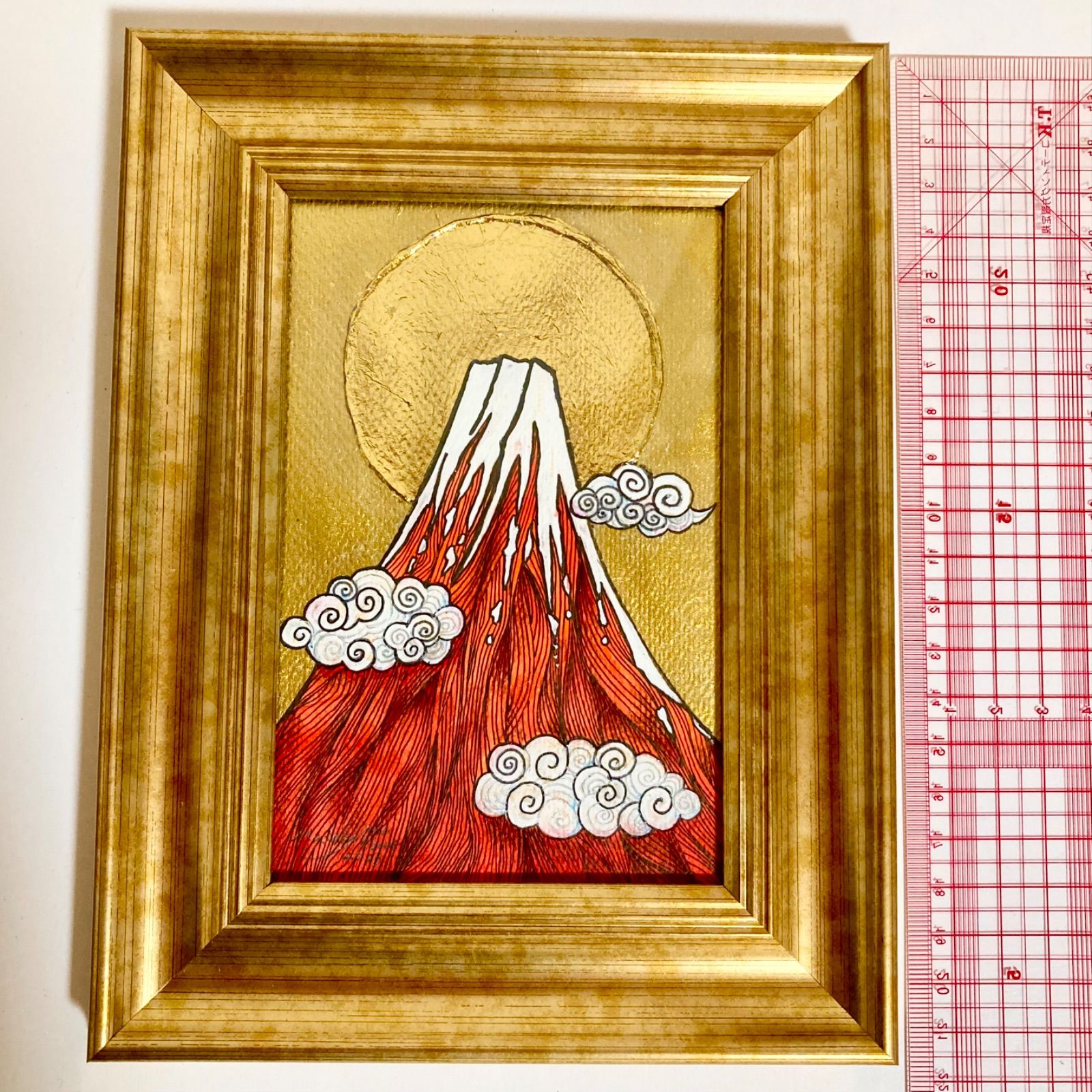 【年末年始 成功 開運・壁掛け絵画】赤富士・金箔 楽天市場】絵画 黄金赤富士 版画 玄関 リビング 額入り