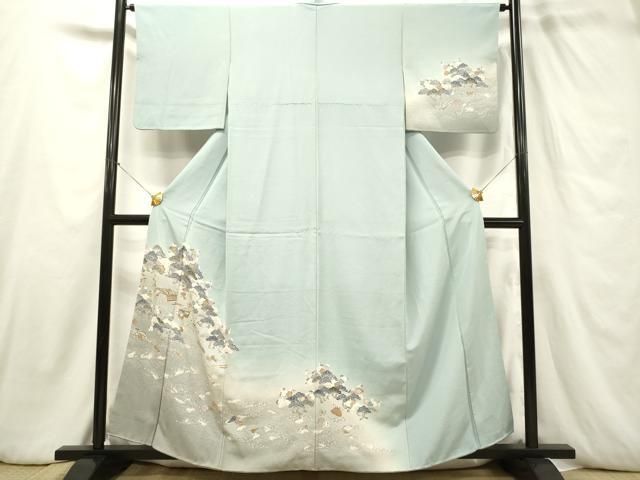 平和屋着物■極上　夏物　訪問着　絽　紫陽花　暈し染め　金銀彩　秘色色地　逸品　未使用　CYAA3825s5 平和屋着物□訪問着 雫 霞花文 暈し染め 金銀彩 正絹