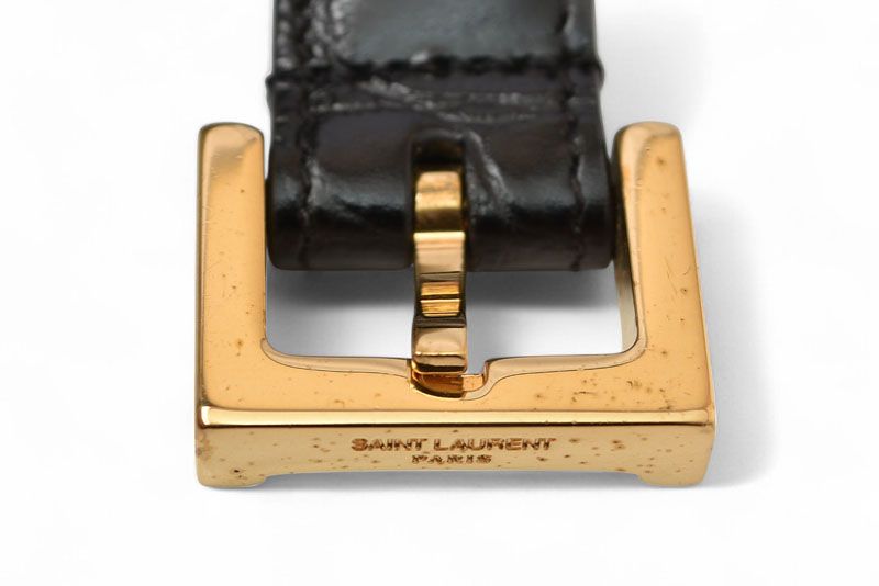 サンローラン ベルト 男女兼用 SAINT LAURENT クロコダイルエンボス ブラック/ゴールド GRZ395402【中古】 SAINT LAURENT - サンローラン ベルト 男女兼用 SAINT LAURENT