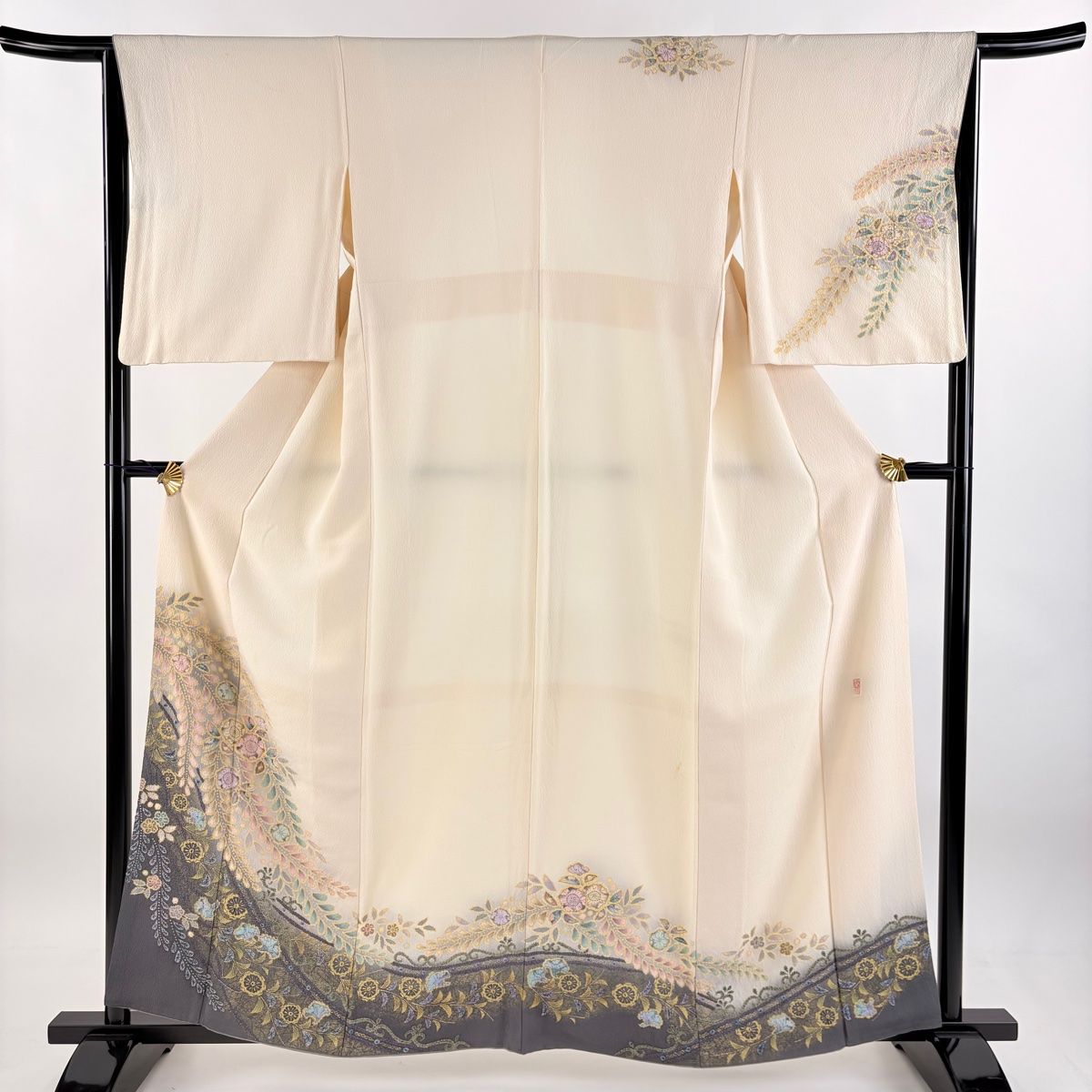 訪問着 身丈159.5cm 裄丈64cm M 袷 翠山工房 落款 辻が花 染め分け ぼかし クリーム 正絹 秀品