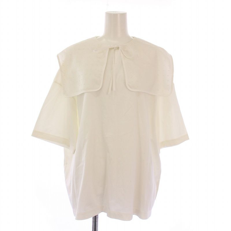 ヨリ yori カットソー 半袖 スキッパー ビックカラー ストレッチ ドッド柄 切替 F 白 ホワイト /BB レディース ヨリ yori カットソー 半袖 スキッパー ビックカラー ストレッチ