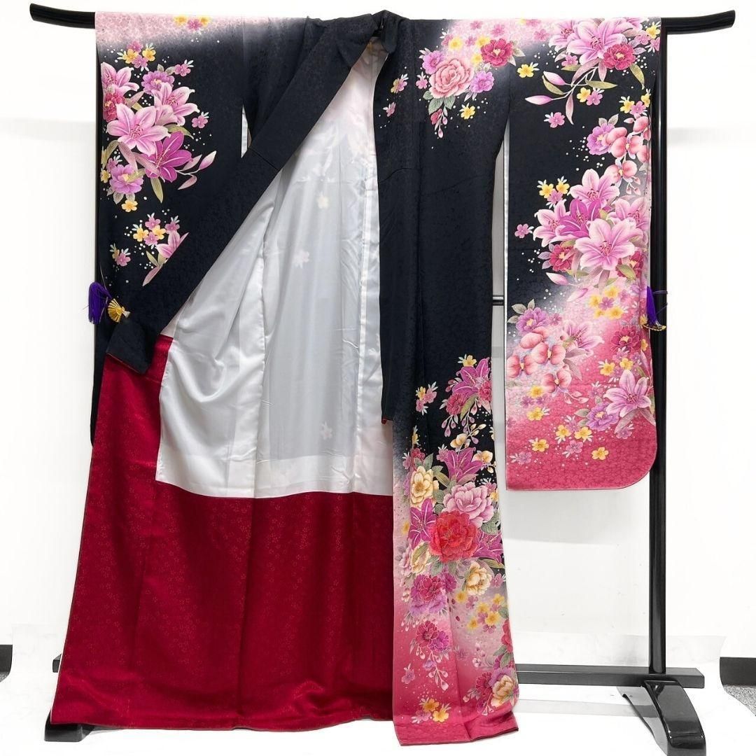 刺繍 銀彩 牡丹 百合 胡蝶蘭 振袖 成人式 晴れの日 着物 032a p - メルカリ
