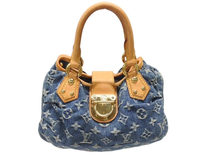 LOUIS VUITTON ルイヴィトン プリーティ ハンドバッグ M95020 モノグラム デニム レザー ブルー ゴールド金具 4b007162