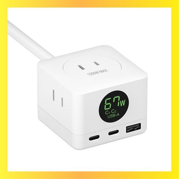 新品送料無料Color:ホワイト 電源タップ USBタップ USB充電器 PD 67W「LEDディスプレイ付、コンパクト、GaN(窒化ガリウム)採用」1.5m延長コード 6ポート（USB-C*2/USB-A*1/AC差込口*3）急速充電 Macbook/