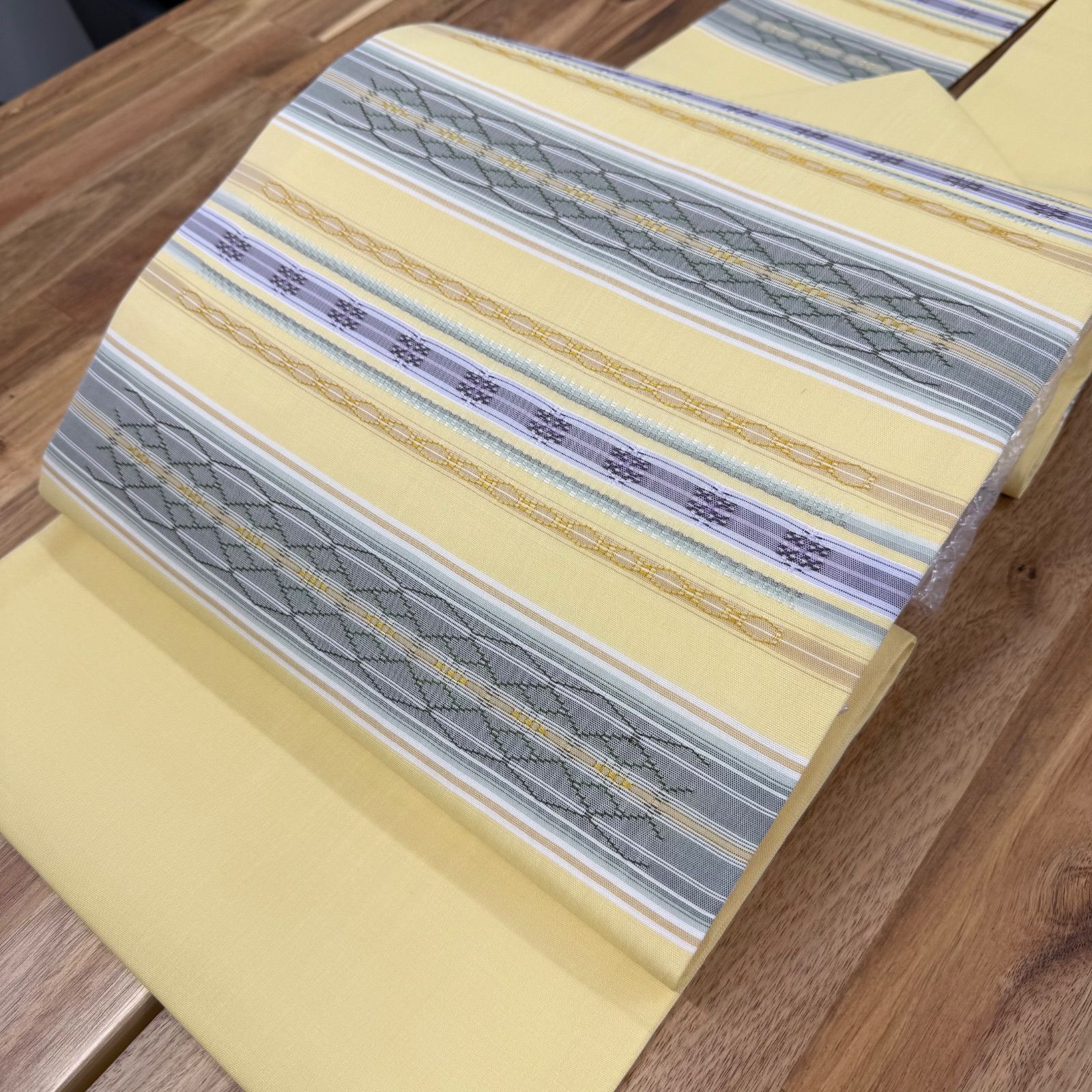 手織工房おおしろ 大城美枝子 南風原花織 夏用 単衣用手織り九寸名古屋帯 お仕立て上がり やわらかく優しい色使い