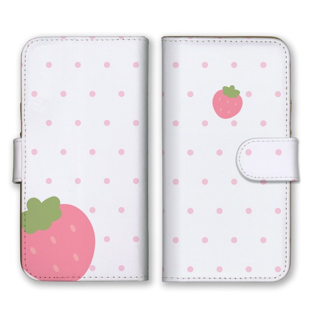 スマホケース　iPhone15 手帳型　イチゴ　かわいい　ハンドメイド