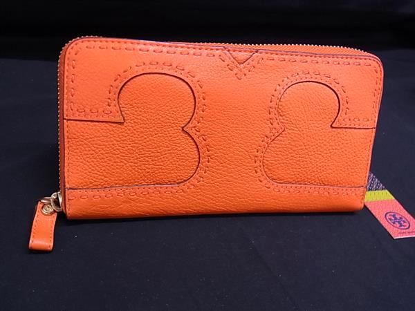 トリーバーチ ラウンドファスナーコインケース 小銭入れ レザー オレンジ □美品□ TORY BURCH トリーバーチ レザー ラウンドファスナー