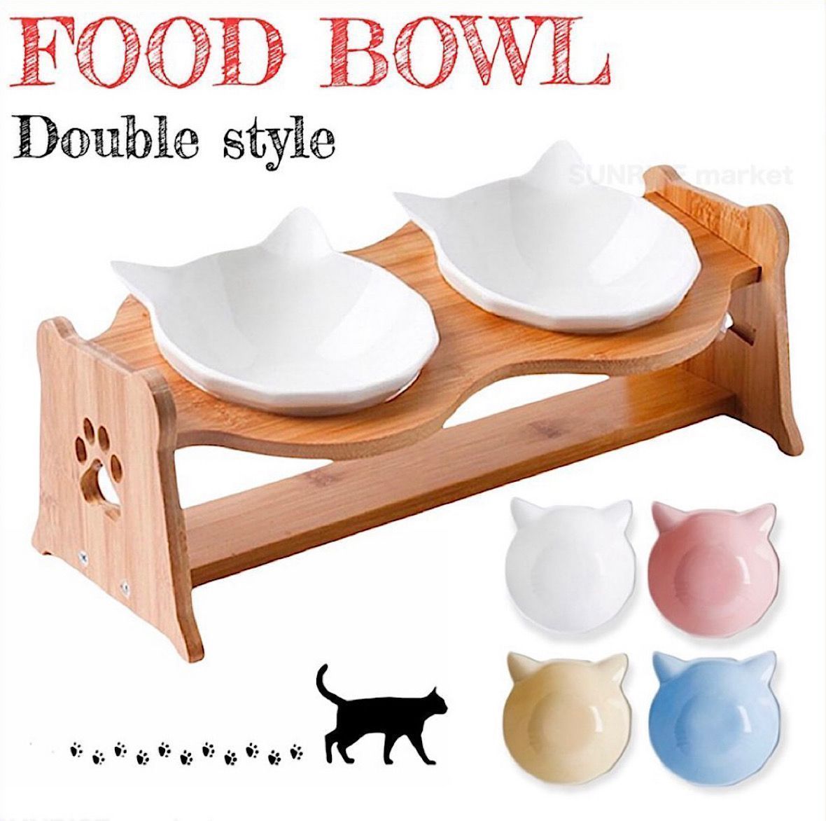 猫 食器 猫用 ペット 餌入れ 猫 餌 エサ えさ 餌皿 台 水 猫用食器 フードボウル フードボール 陶器 ペット用食器 セラミック 高さ調整 335184df-7538-